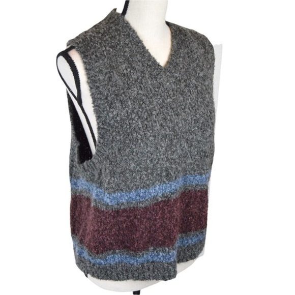 Soft V-Neck Pullover Sweater Vest, Color Block Pattern Low Armpit Academia - Picture 1 of 6